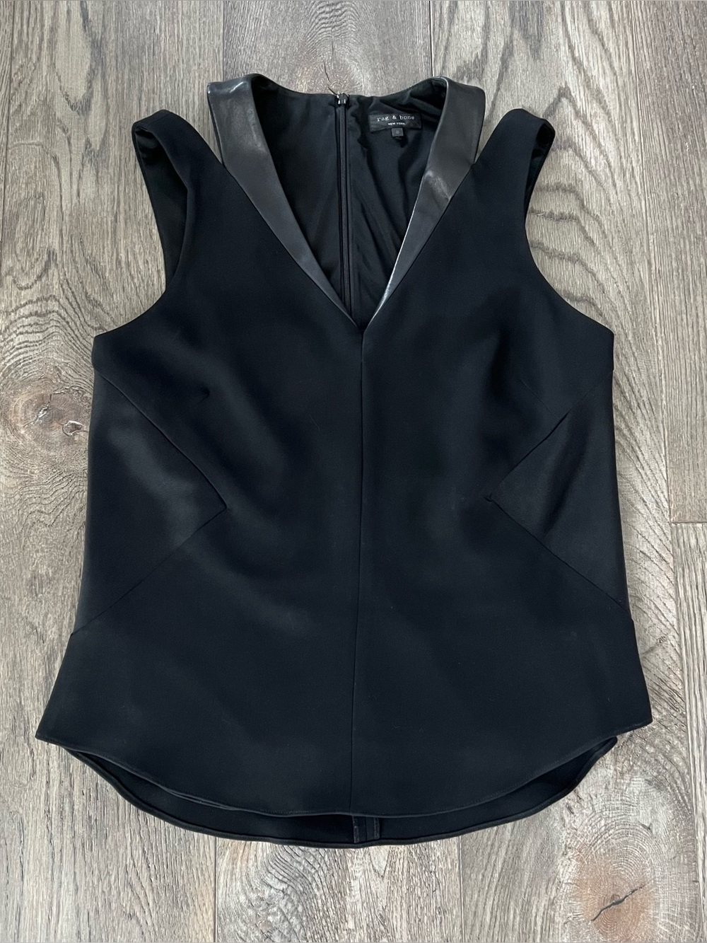 RAG & BONE Black Gemma Leather Trim Sleeveless Tank Top Size 8